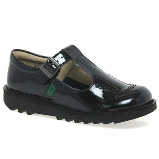 Kickers Kick Hi Patent School Shoes - Black